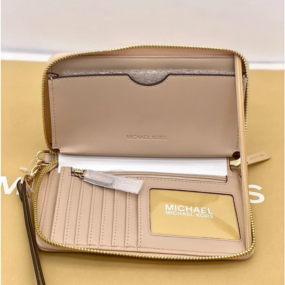 Michael Kors Jet Set Travel Wallet Phone Case Wristlet Glimmer MK Print